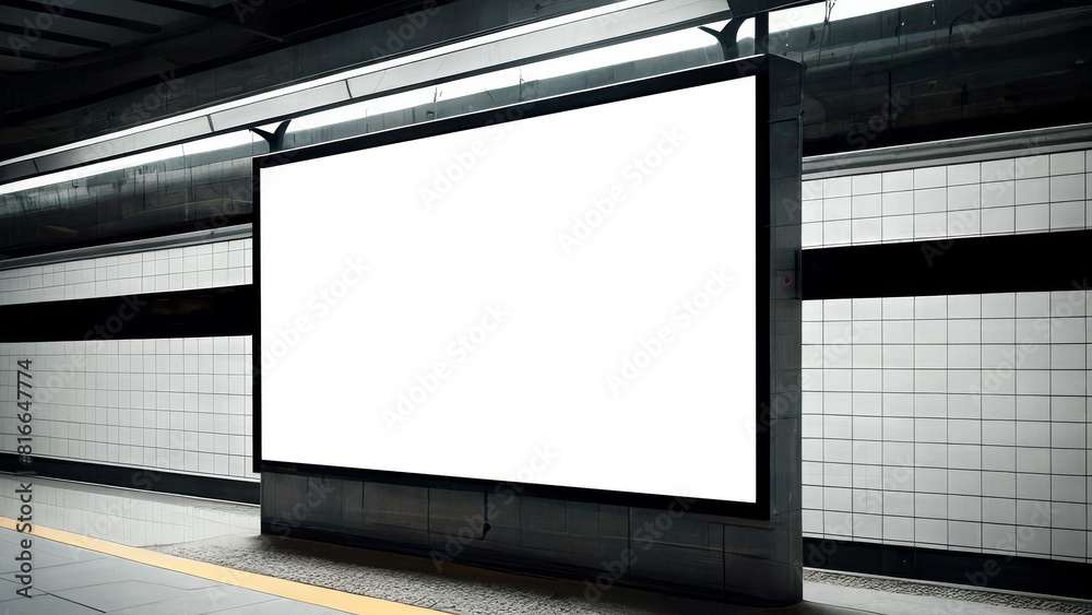 Blank White Billboard Mockup Display at Metro Station Transparent PNG