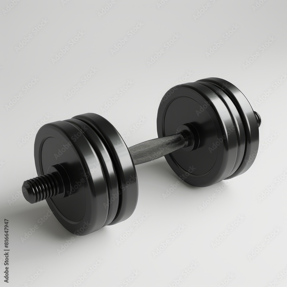 black dumbbell resting on a plain white surface black dumbbell resting on a plain white surface