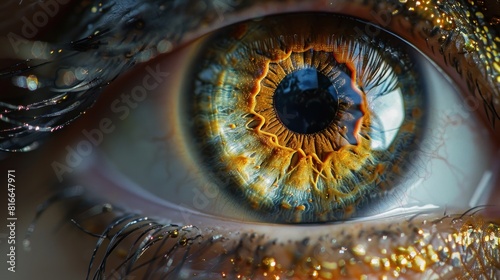 close up of eye and digital technology concept