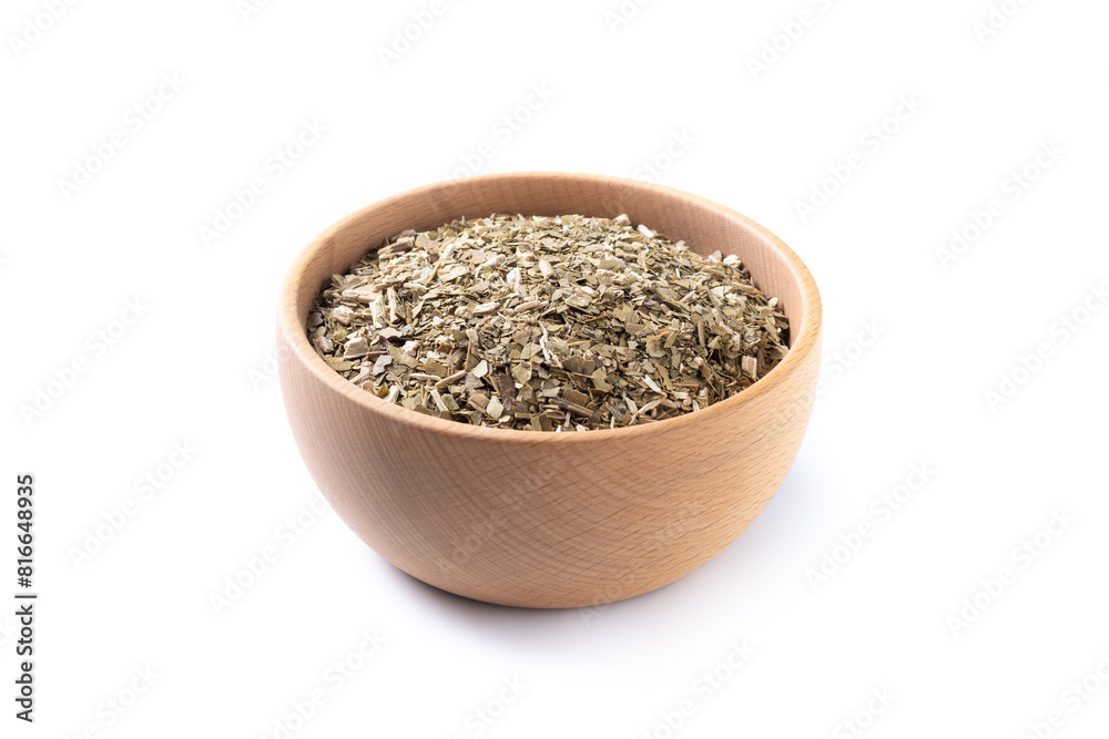 Traditional yerba mate in bowl isolated on white background Traditional yerba mate in bowl isolated on white background