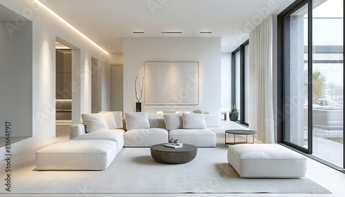 Minimalist Living Room A wide shot of a living room with simple furniture  neutral colors  and clean lines