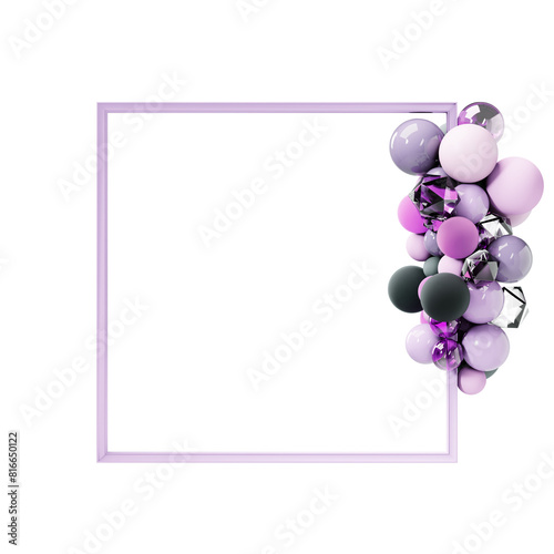 frame, border, with many pink purple spheres , crystals and decoration elements swirling around the perimeter of the frame, decoration, festive design, luxury background