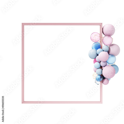 frame, border, with many pink blue spheres ,and decoration elements swirling around the perimeter of the frame, decoration, festive design, luxury background
