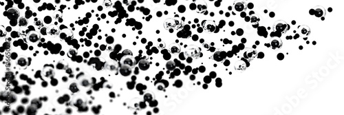  futuristic sci-fi dark matter molecules background, black and glass moving spheres bubbles
