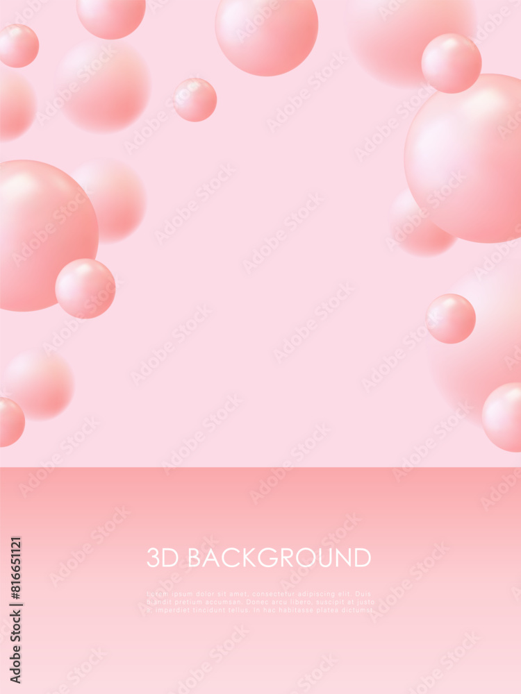 Pink abstract 3D background with volumetric balls for demonstrating various products, cosmetics or perfumes.