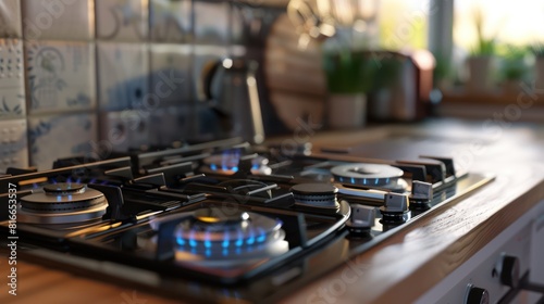 Modern gas stove In a convenient, clean, contemporary kitchen