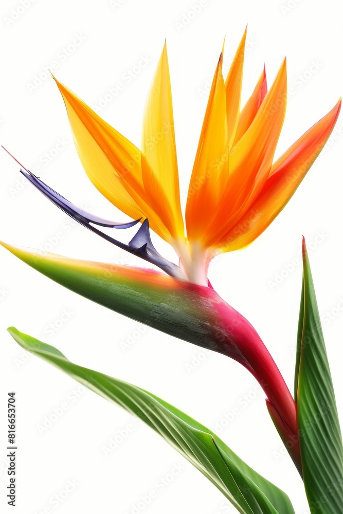 Bird of Paradise Tropical Flower Isolated, Strelitzia Bloom, Orange Exotic Bird Head Flower on White Bird of Paradise Tropical Flower Isolated, Strelitzia Bloom, Orange Exotic Bird Head Flower on White