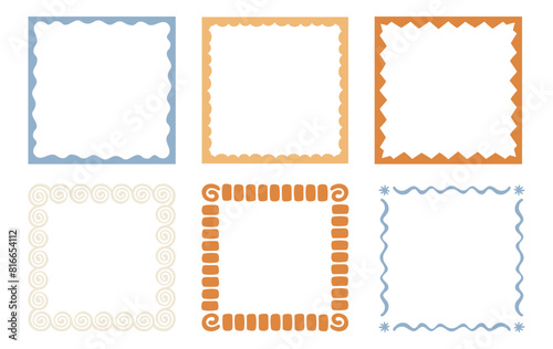 Vector set of linear frames and borders - abstract design elements for decoration or logo design templates in modern minimalist style with copy space for text, boho summer style..