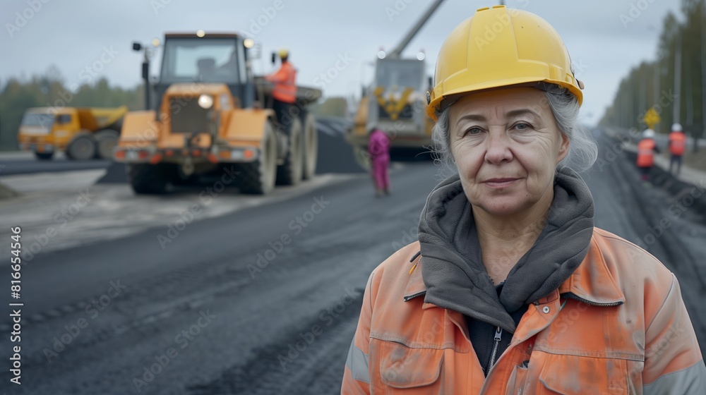 Woman in Hard Hat at Construction Site Woman in Hard Hat at Construction Site
