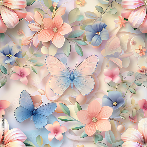 Butterfly and flower seamless pattern