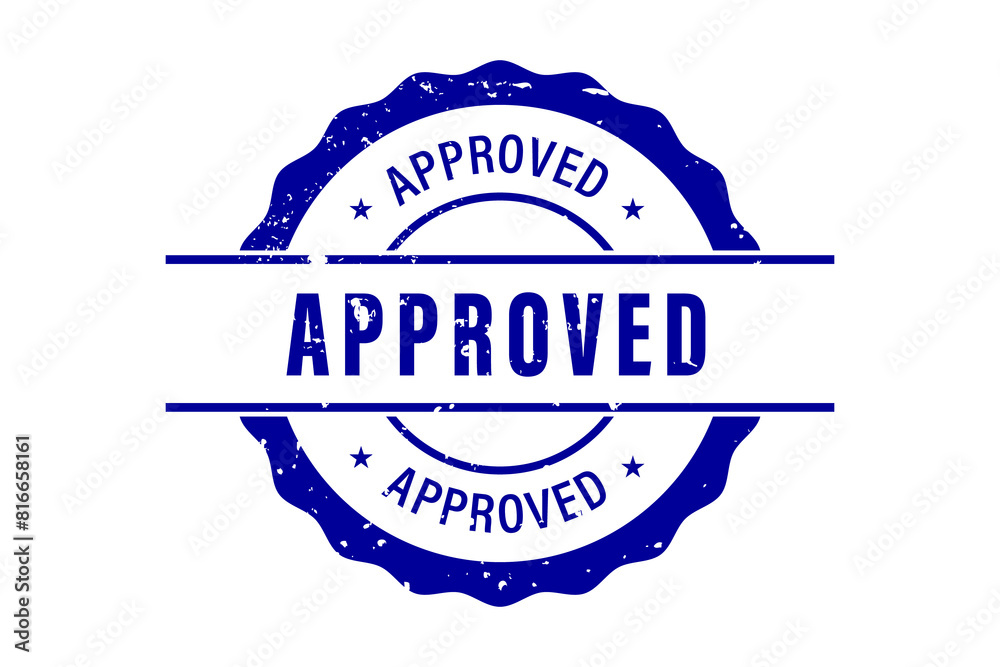 Grunge blue approved word round rubber seal stamp on white background ...