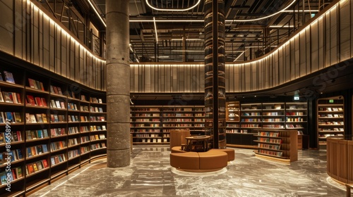 Cozy bookstore interior featuring arched windows, skylight, and rows of books.