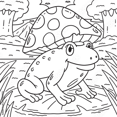 Frog with Mushroom Hat Coloring Page for Kids