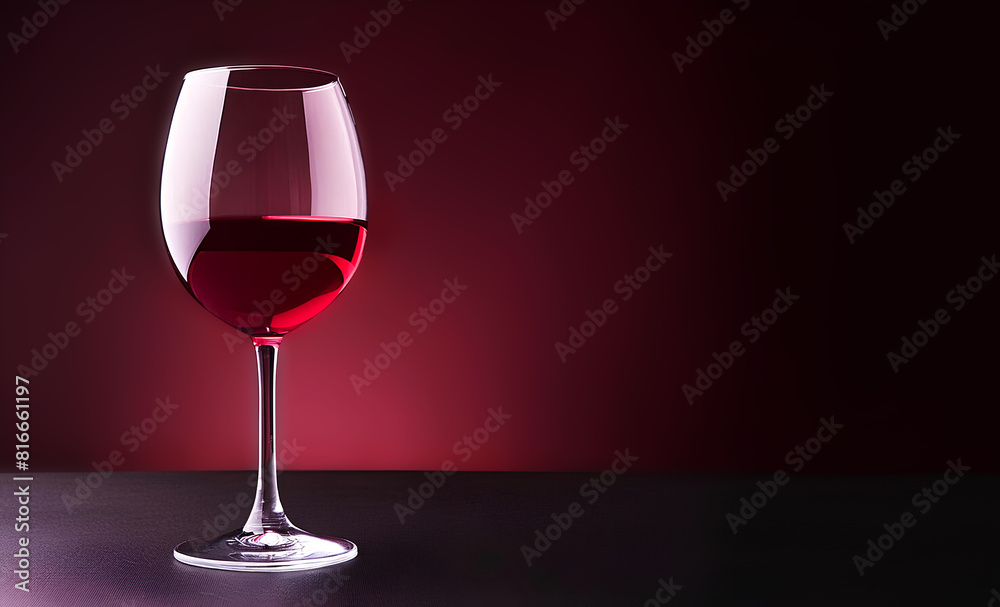 Glass of wine set against an elegant dark red background. Perfect for wine advertisements, upscale dining promotions, and event invitations, this high-quality image exudes luxury and refinement Glass of wine set against an elegant dark red background. Perfect for wine advertisements, upscale dining promotions, and event invitations, this high-quality image exudes luxury and refinement