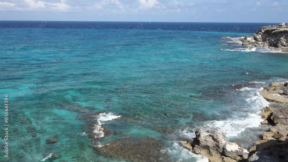amazing view of Isla Mujeres island in Caribbean Sea, off Cancun coast. panning right amazing view of Isla Mujeres island in Caribbean Sea, off Cancun coast. panning right