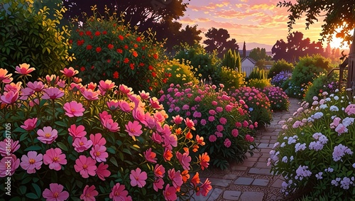 a beautiful garden with colorful flowers on bushes which enhance the beauty of garden