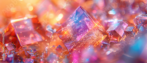 Colorful Transparent Cubes with Bokeh Effect.