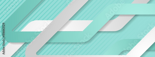 Mint and grey paper stripes abstract tech background. Vector geometry banner design