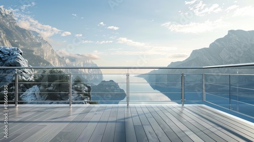 Contemporary architecture apartment balcony view with exotic glass railing photo