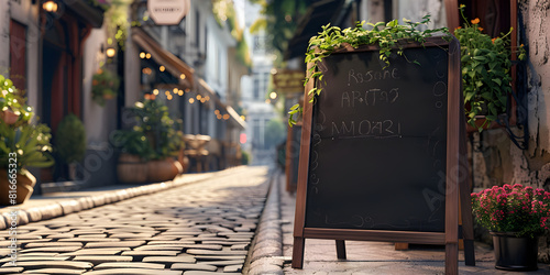 Quaint cobblestone street lined with charming cafe, Charming cobblestone streets lined with cafes octa photo