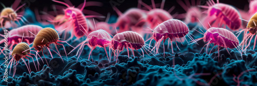 a lot of dust mites microscopic view allergy and indoor allergens concept photo