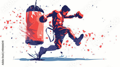 Red symbol person kicking a punching bag vector