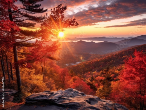 The vibrant colors of a sunrise in the mountains.