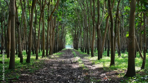 Rubber tree cultivation during the summer photo