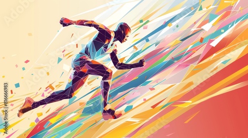 Vector graphic of a geometric runner in full sprint con photo