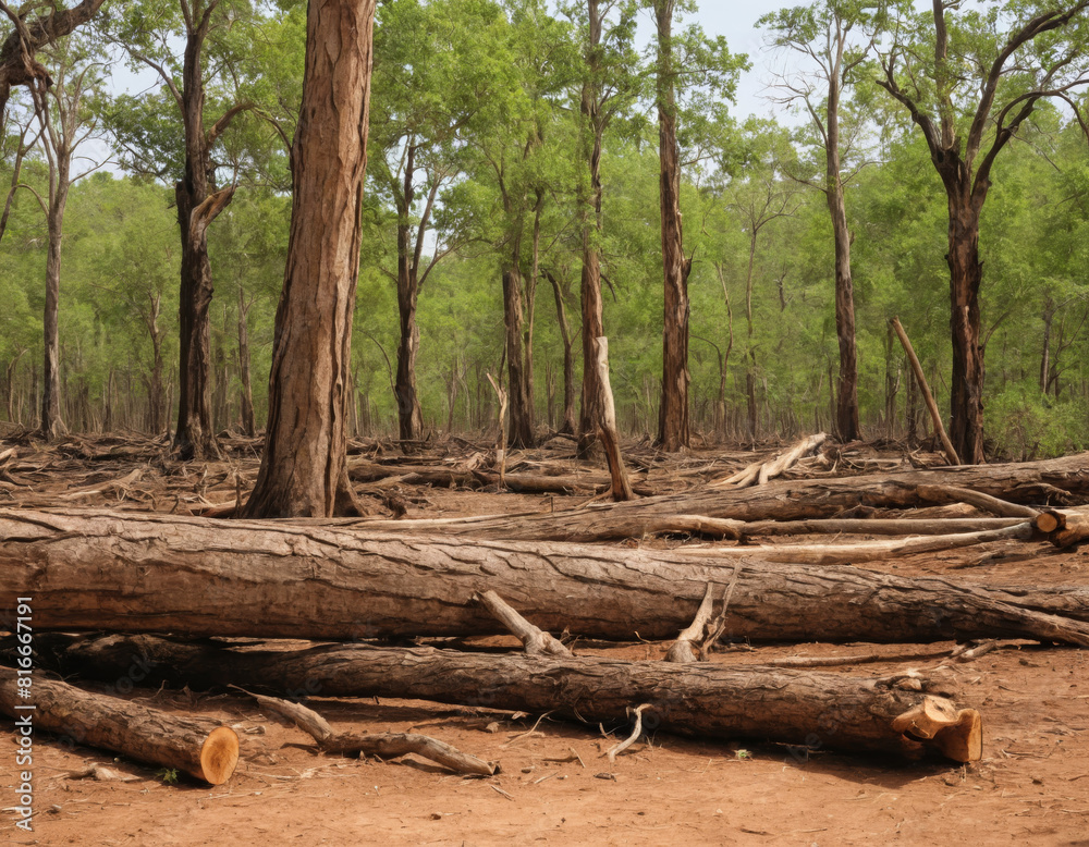 Deforestation Scene with Fallen Trees in a Forest Deforestation Scene with Fallen Trees in a Forest