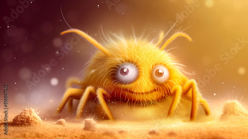 Cute dust mite allergy fun illustration, indoor allergens © NeoAstra