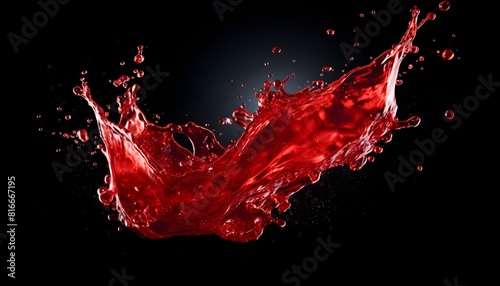 Red energy drink splashes on a black background