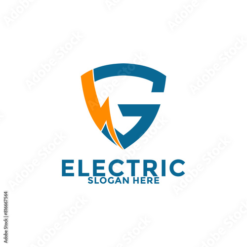 Free Download Initial G Letter with Lightning Bolt Logo Vector Design, Electric Logo template - GFXLoad