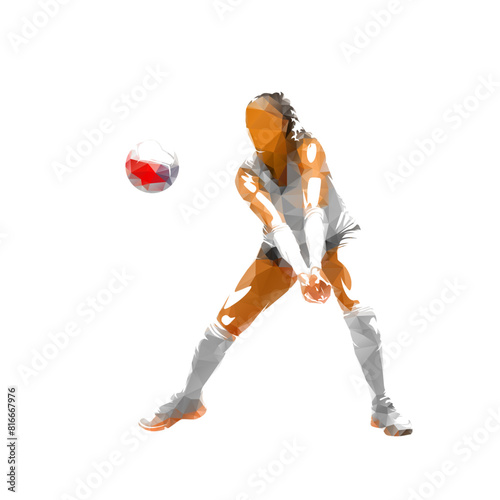 Volleyball player, woman, female team sport athlete, isolated geometric low poly vector illustration