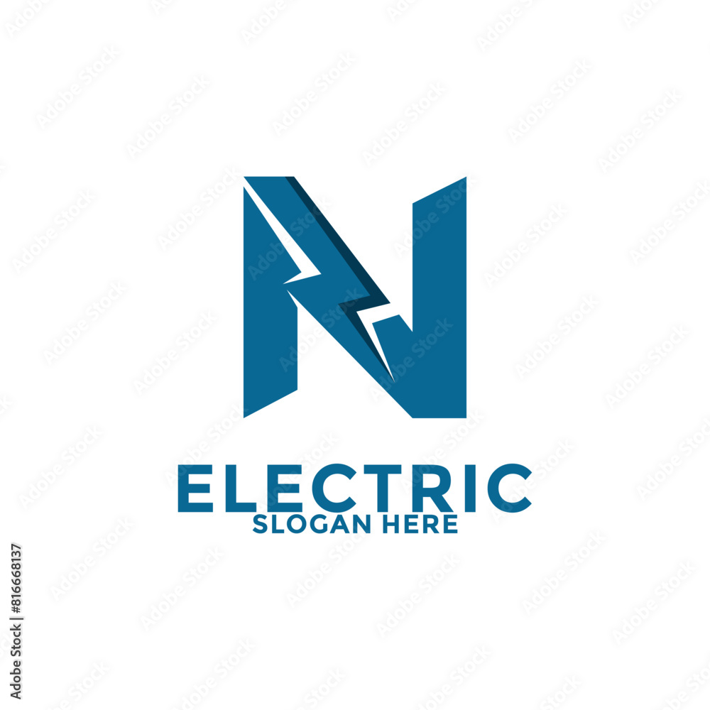 Initial N Letter with Lightning Bolt Logo Vector Design, Electric Logo template