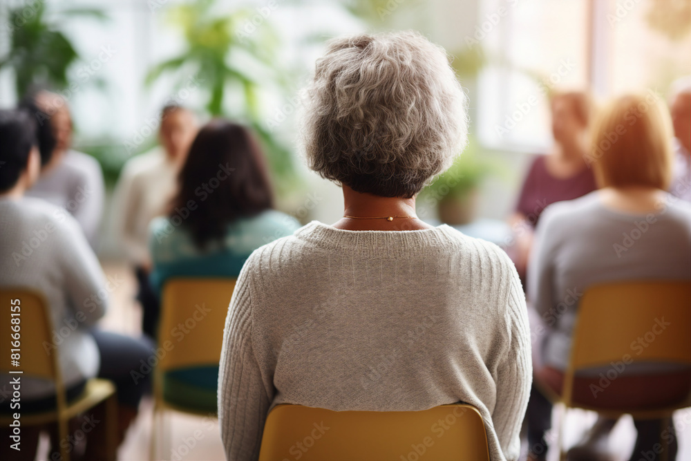 AI generative image of happy elderly woman in university class AI generative image of happy elderly woman in university class
