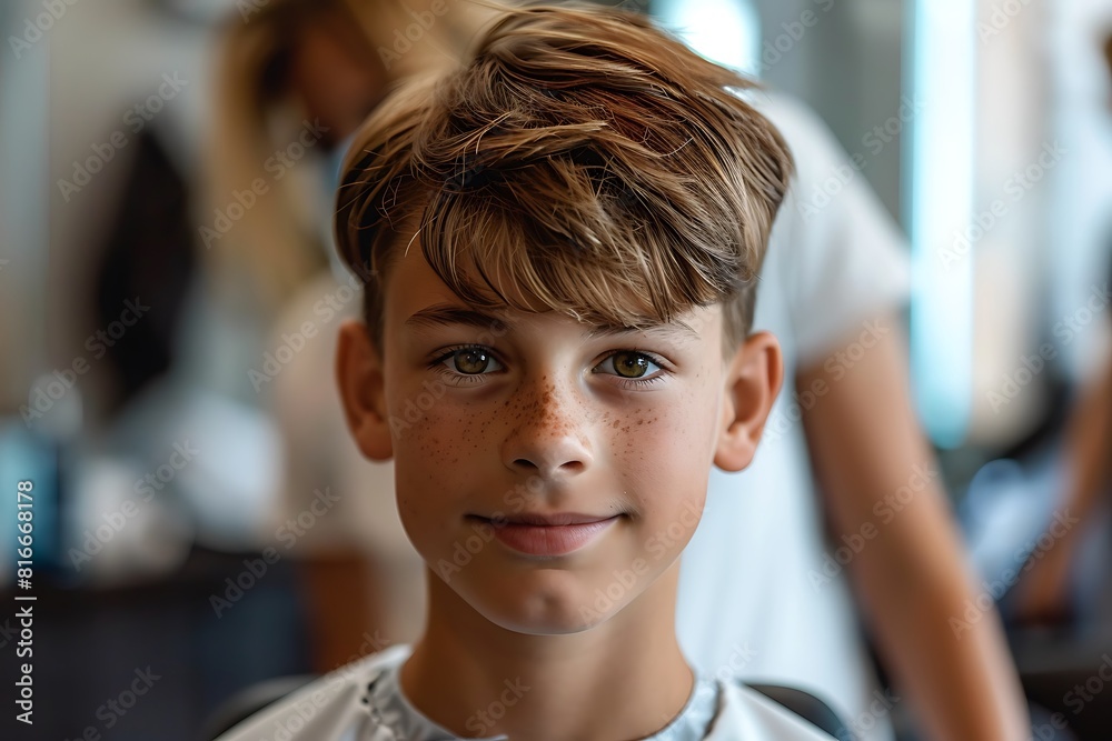 Young Caucasian boy getting a fresh haircut