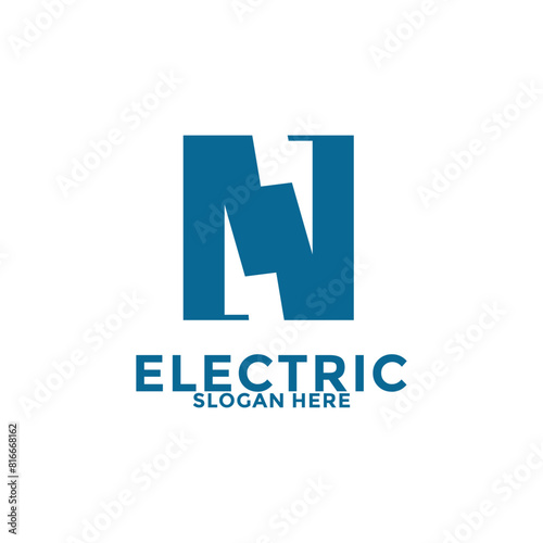 Initial N Letter with Lightning Bolt Logo Vector Design, Electric Logo template