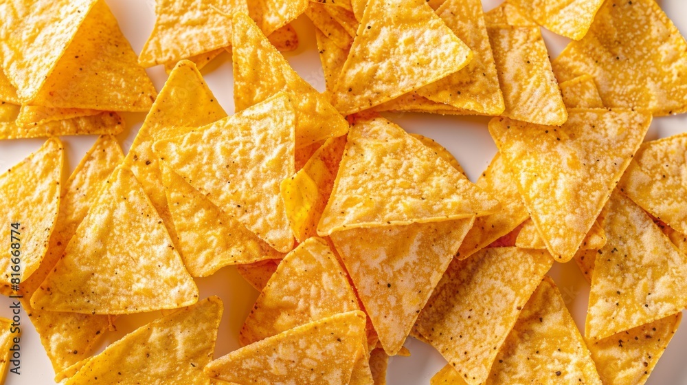 A pile of plain nacho chips isolated on white background A pile of plain nacho chips isolated on white background