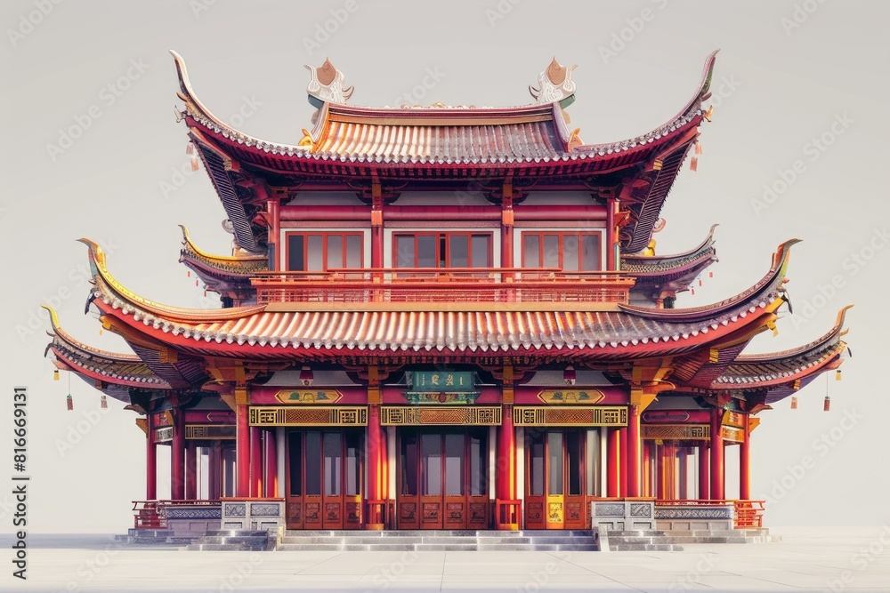 Serene view of an ornate chinese temple with intricate architectural details Serene view of an ornate chinese temple with intricate architectural details