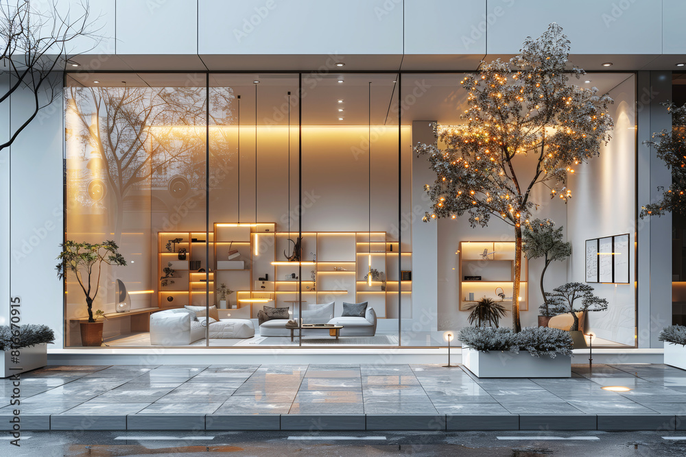 Modern interior of a high-end furniture showroom with elegant decor and ...