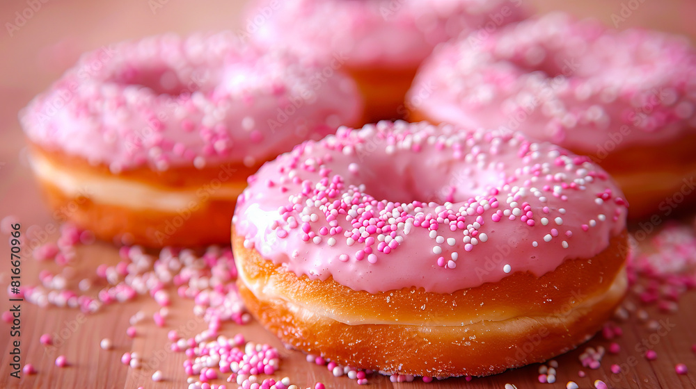Pink frosted donuts with sprinkles Pink frosted donuts with sprinkles