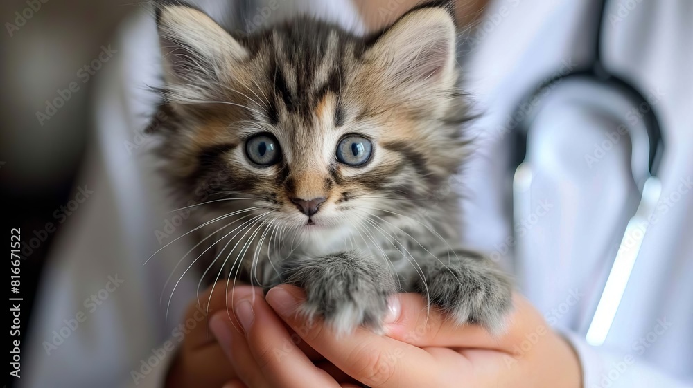 The veterinarian holds a small kitten in his hands. selective focus. Generative AI, The veterinarian holds a small kitten in his hands. selective focus. Generative AI,