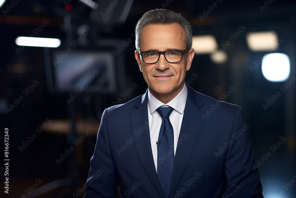 Professional reporter journalist in front of camera making breaking news reportage Generative AI picture Professional reporter journalist in front of camera making breaking news reportage Generative AI picture