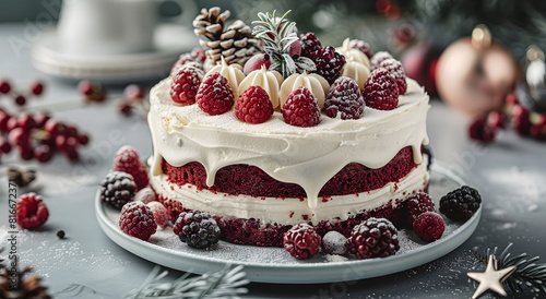 Wallpaper Mural Red velvet cake decorated with fresh berries. Torontodigital.ca