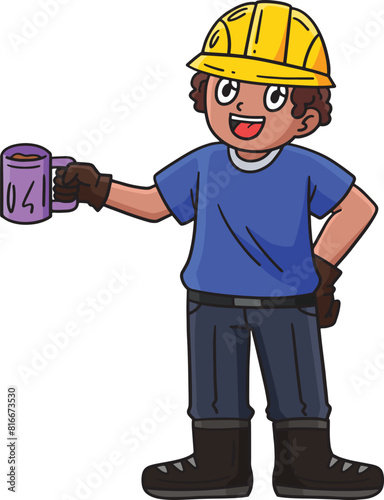 Construction Worker Having a Coffee Break Clipart