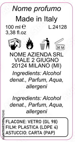 flacone 100ml etichetta PROFUMO PERSONA tracciati
