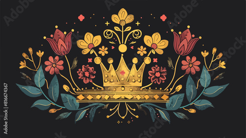 Royal crown with flowers and leaves design King queen