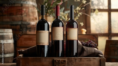 A Trio of Elegant Wine Bottles photo