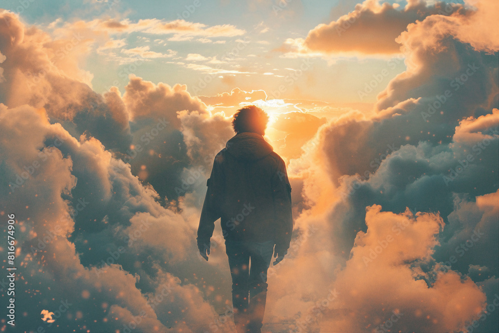Obraz premium Stair way to heaven paradise with cloudy place generative AI